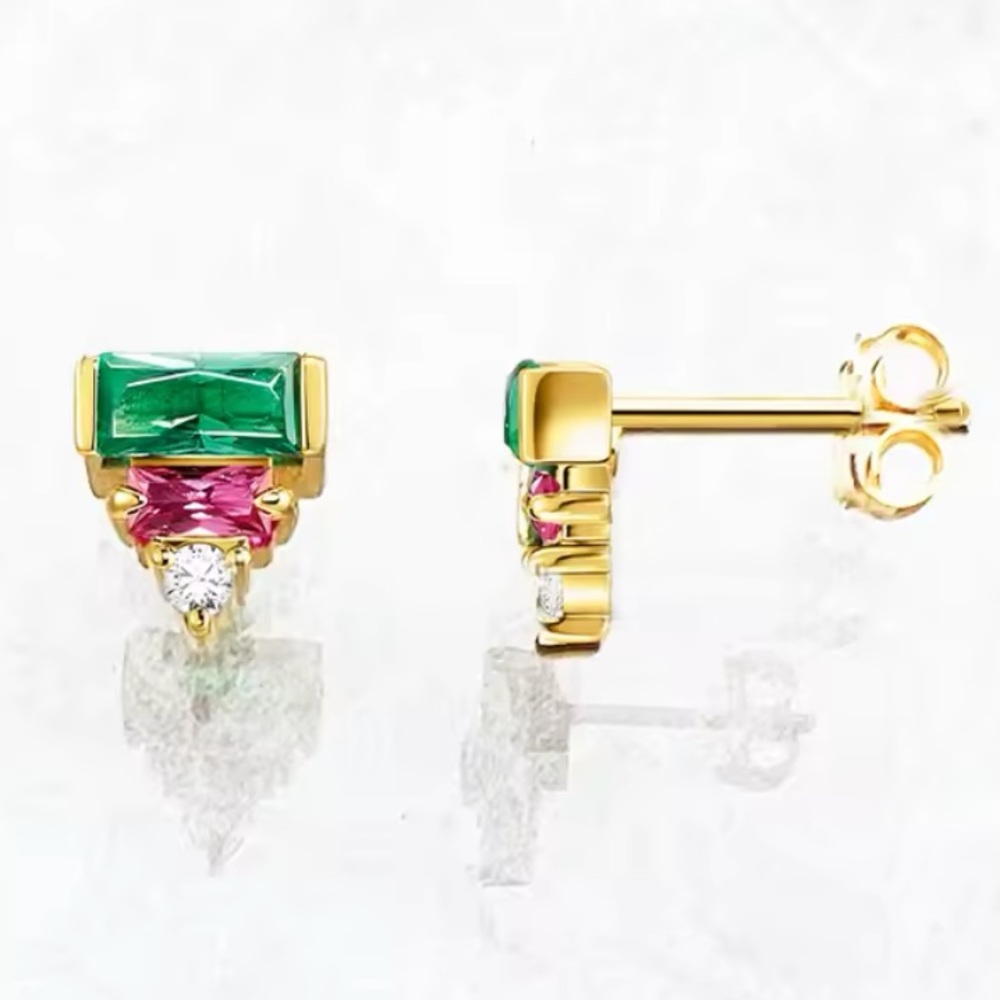 NWOT Sterling Silver, green, pink, white zirconia studs, earrings